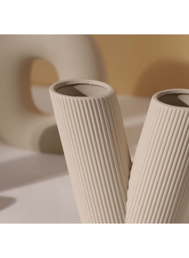 Tohfat Alaroos Est. LOVE Ceramic Vase Set of 4, Modern Ribbed Flower Vases for Living Room, Shelf, Coffee Table & Home Decor, Beige - Image 3